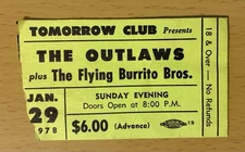 1978 THE OUTLAWS / FLYING BURRITO BROTHERS YOUNGSTOWN OHIO CONCERT TICKET STUB