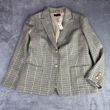 Talbots Blazer Women 14 Multi-Color Plaid Wool Blend Gold Crest Button Preppy