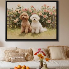 Watercolor Painting Garden Dog Artwork Floral Dog Print Poodle Canvas Decor