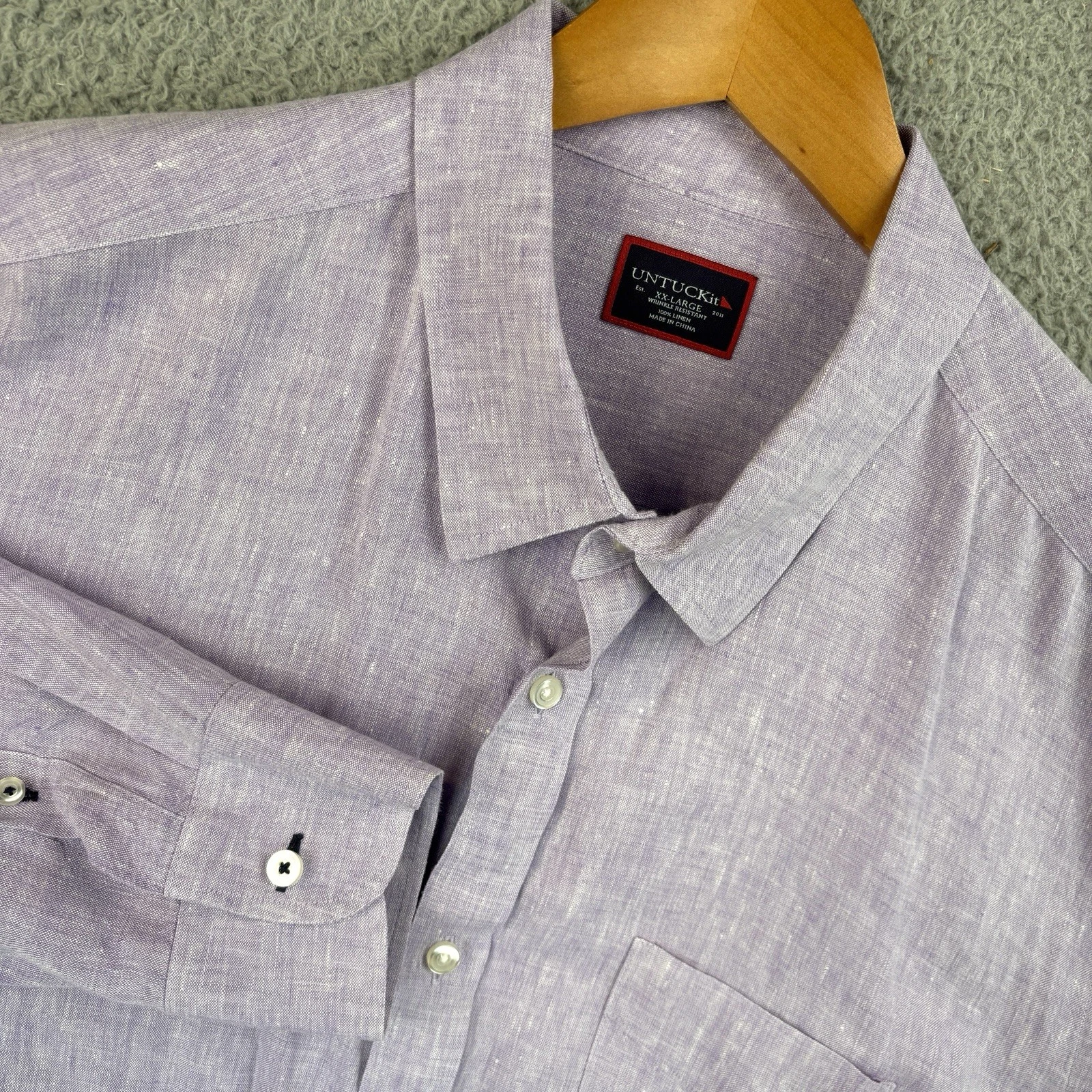 Untuckit Linen Shirt Mens 2XL Light Purple Long Sleeve Wrinkle Resistant Beach