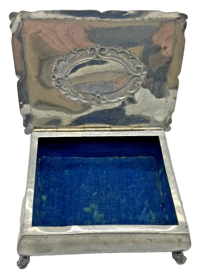 1930 Swedish Art Deco Hand Beaten Silver Plate Trinket Box, Inscribed Lid - Svea - image 3 of 4