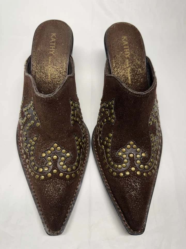 Botines de tela marrón Kathy Van Zeeland para mujer punta tacón bloque talla 8,5 M Foto 3 de 4