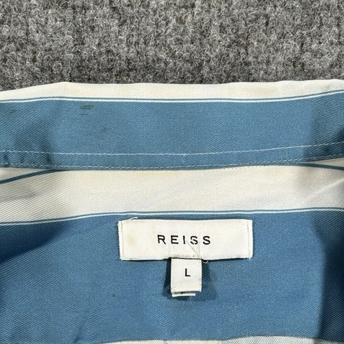 Reiss Hemd Herren Large blau weiß gestreift Retro Camp Kragen Button Down - Bild 3 von 10