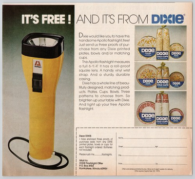 #ad Apollo Flashlight Dixie Plates Bowls Cups Kankakee 1976 Vintage Print Ad $10.28