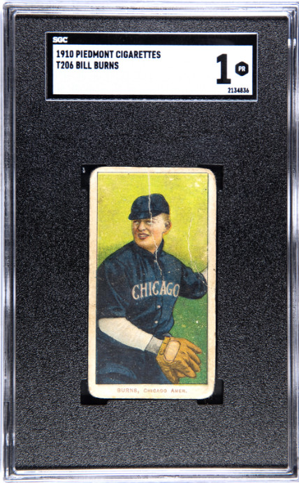 1910 T206 Bill Burns Piedmont SGC 1 - Nice Centering! 350 / 25 Baseball Card