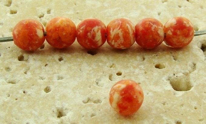 36 VINTAGE CORAL GRANITE ACRYLIC 6mm. ROUND BEADS 735