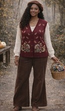 Koret Knit and Beaded Fall Button Up Sweater Vest Sz M Cottagecore Grandmacore