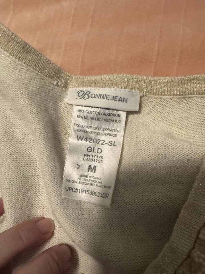 Cárdigan Suéter Bonnie Jean Niñas Dorado Metálico Talla M Elegante Encogerse de hombros Foto 3 de 4