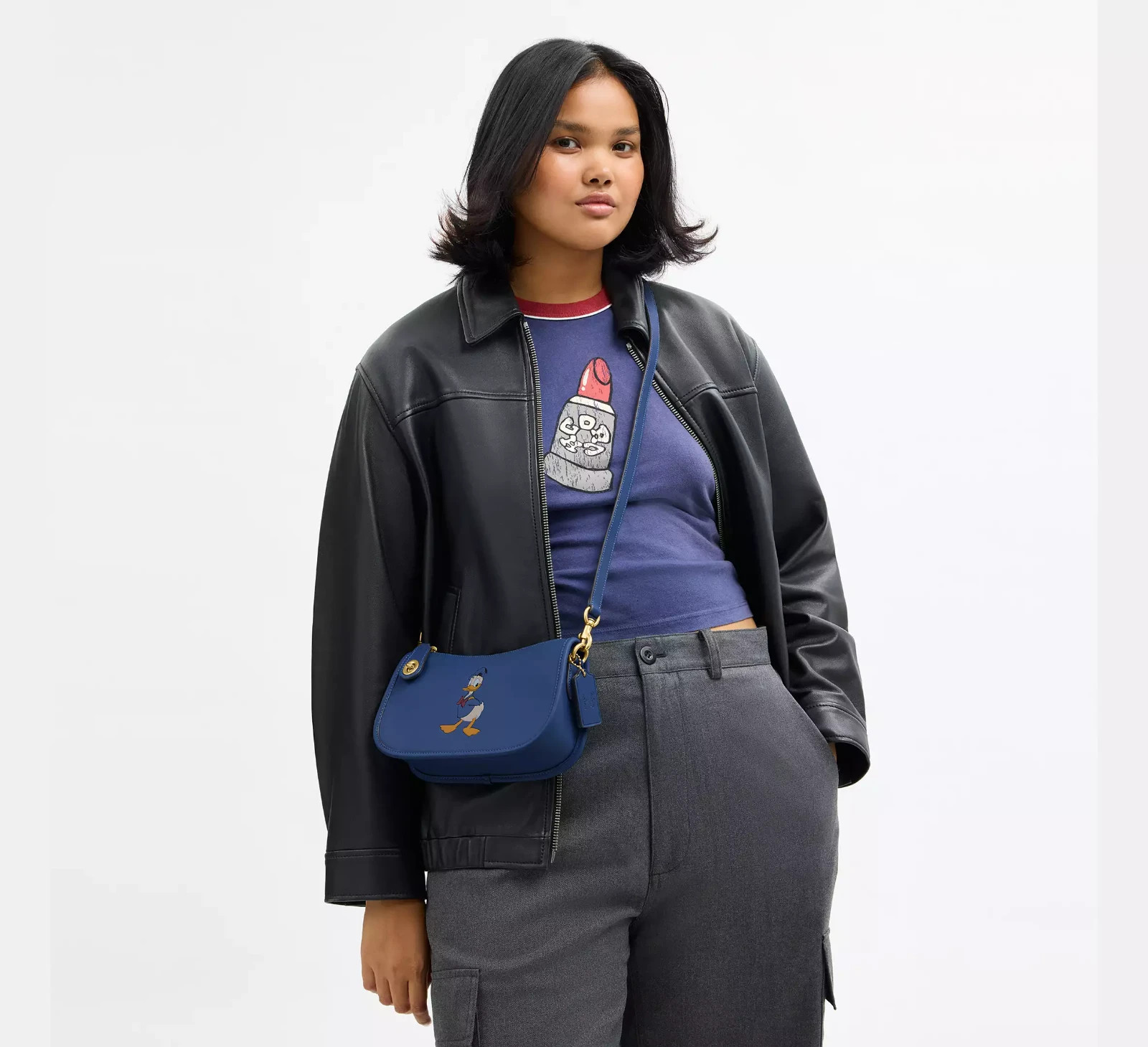 DISNEY X COACH Swinger Bag Donald Duck Stone Blue 2WAY Shoulder Bag CDN03 NEW image 8