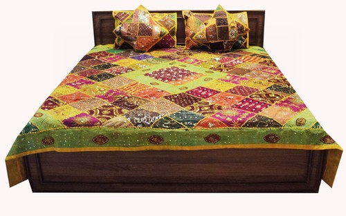 33% OFF 5 PC STUNNING SQUIN BEAD SARI ART BLANKET QUILT BEDSPREAD COVERLET THROW - Picture 4 of 10