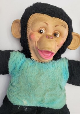 Vintage Blue Ribbon Plush Monkey Vinyl Face Hands Boots Zippy Style 19  1950 s