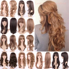 HOT Women Long Hair Full Wig Natural Curly Wavy Straight Ombre Synthetic Wigs 46