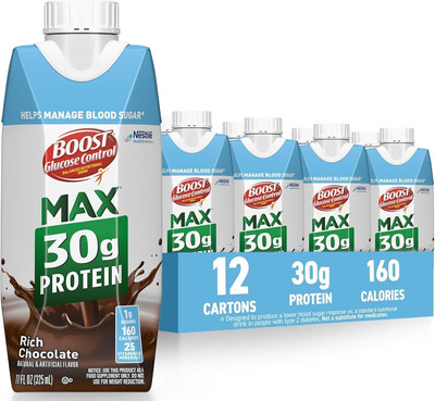 (12 Pack) BOOST Glucose Control Rich Chocolate Max Protein Nutrition Drink, 11oz