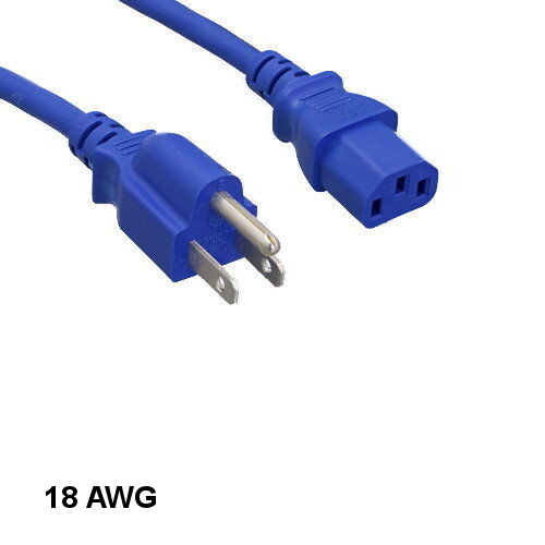 Blue 4' Standard Power Cord NEMA5-15P to IEC60320 C13 18AWG 10A/125V SJT US - Picture 1 of 1