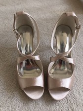 Champagne Satin Sandals with Drop Pearl Detail EU38/UK5
