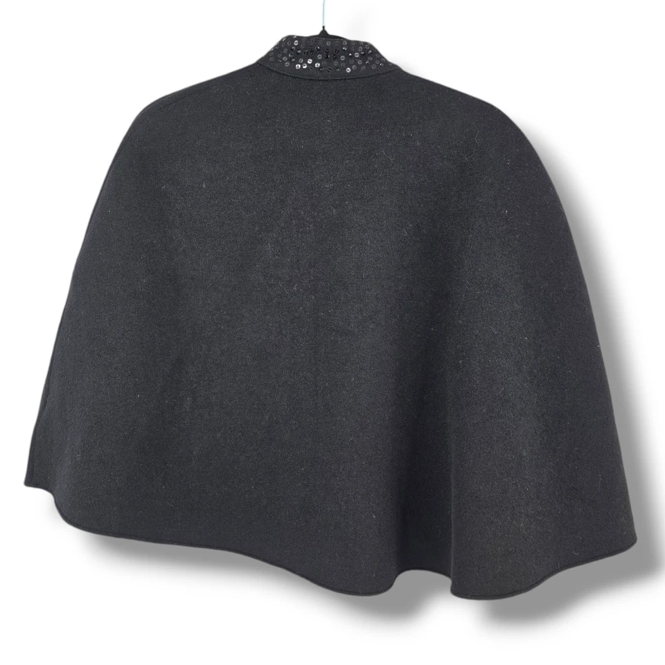 Neiman Marcus Prabal Gurung Women's Wool Blend Cape Shawl Bow Sequins Black OS - Image 2 of 4