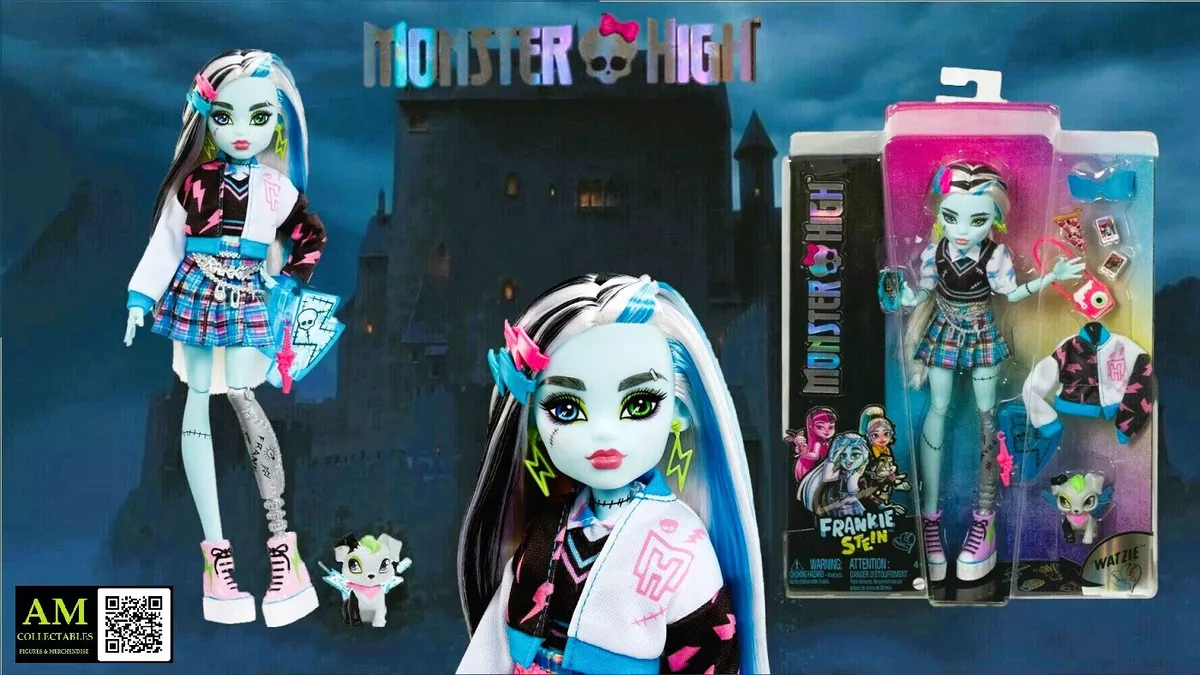 Monster High Frankie Stein Reproduction Doll, Pet Dog & Stand All