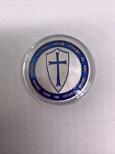 Euro Blue Knights Crusaders Cross Holy Sword Templar Silver Plated  Coin
