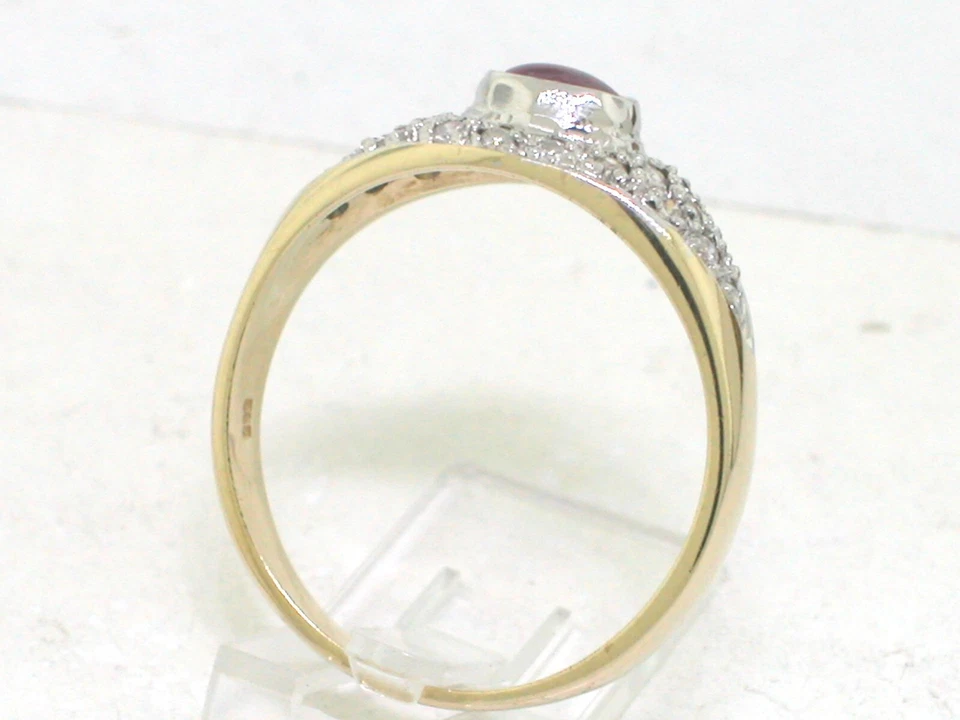 Rubin Brillant Ring 585 Gelbgold 14Kt ovaler Rubin 24 Brillanten total 0,30ct - Bild 3 von 4