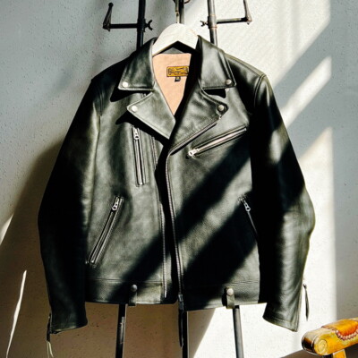 Mens Retro Wax Cowhide Biker Zipper Jacket Vintage Style Motorcycle Double  Rider