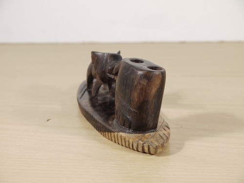 Vintage Ebony Wood Elephant Pen Holder - Foto 3 di 8