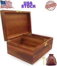 Wood Box Large Decorative Wooden Storage Box with Hinged Lid and Locking Key Pre