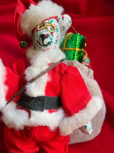 Vintage Christmas Hanging Material Santa Bear with Bag of Toy's - Picture 6 of 7