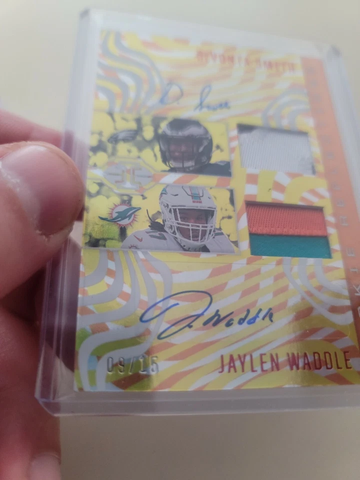2021 Jaylen Waddle Devonta Smith Dual RPA 2 Color Patch 9/15 Gold SSP - Image 2 of 3