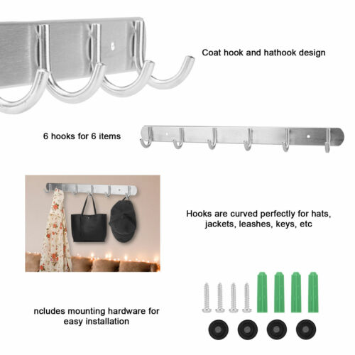 12 Hooks Wall Mount Key Bag Towel Rack Hanger Holder Coat Robe Hat Clothes Rack - Picture 3 of 9