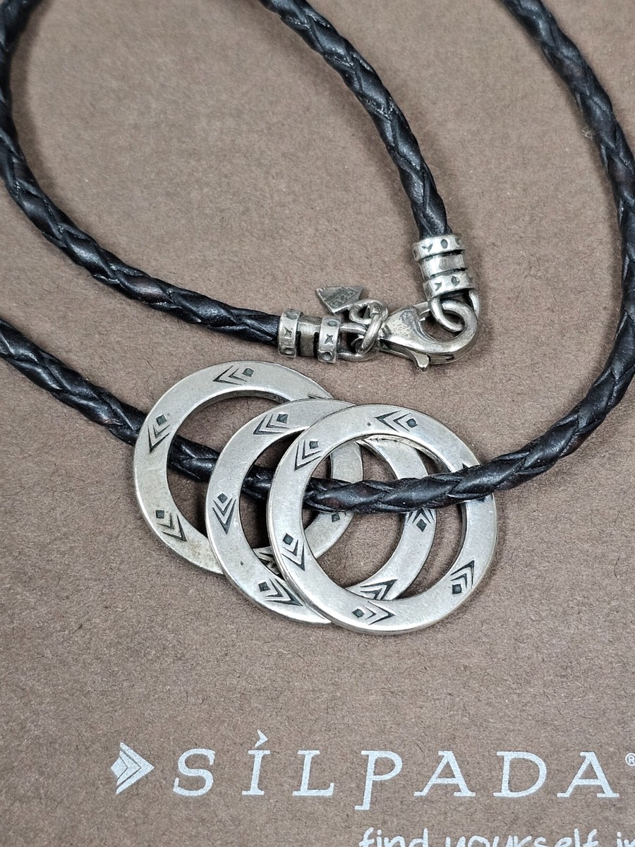 Collana In Pelle Marrone Silpada Con Argento 925 - Ciondolo Disco HopeBelieve N1714, Usata Ottime Condizioni