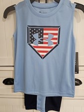 Boys Kids Youth UNDER ARMOUR Tank Top Shorts Set Size 4 Blue Freedom