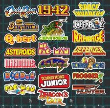 20 Classic Arcade Logo Stickers - White, Clear or Holographic - Vinyl