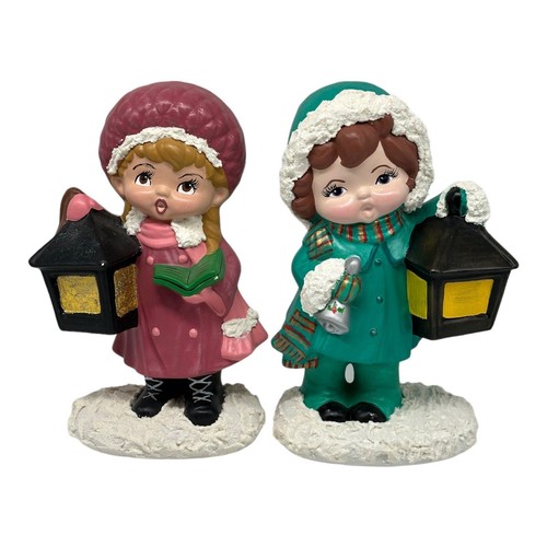 Pair Vintage Ceramic Christmas Carolers with Lanterns 9.5" Tall Boy Girl - Picture 7 of 13