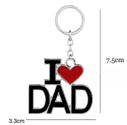 I Love Dad Metal Keyring Keychain Bag Charm Fathers Day Silver Red Free Gift Bag - Picture 2 of 3