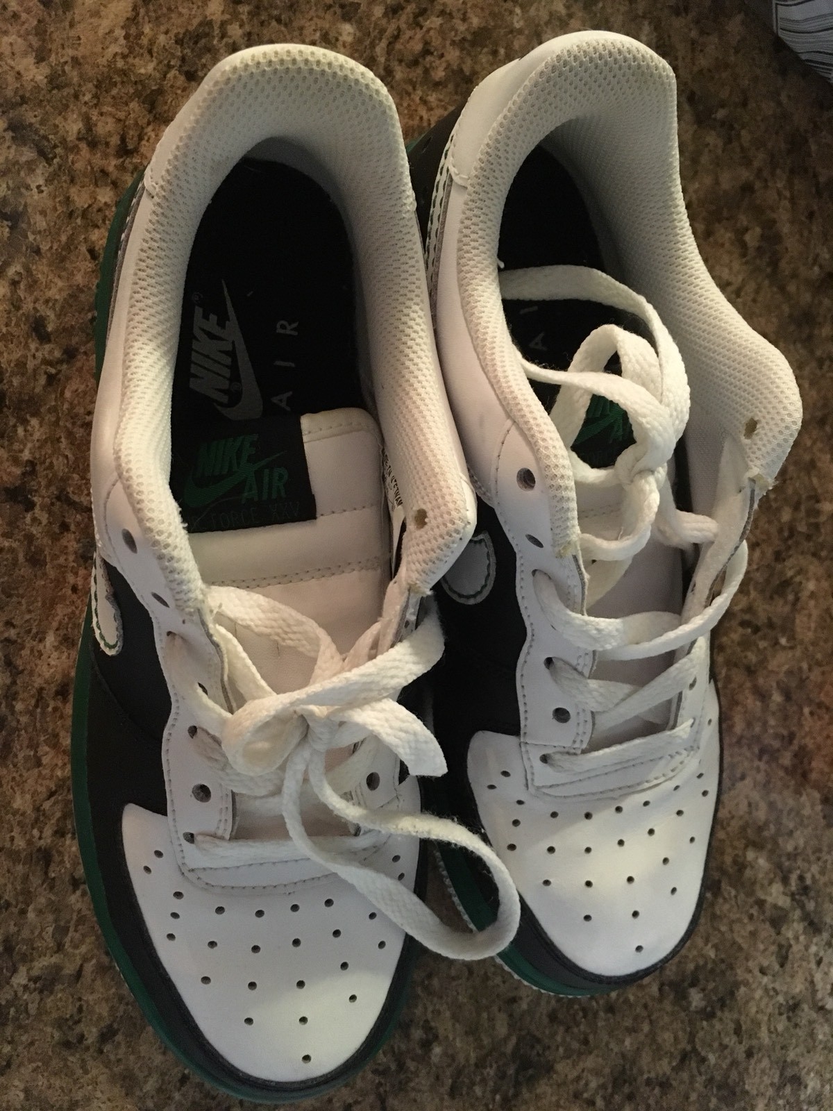 green black white air force ones