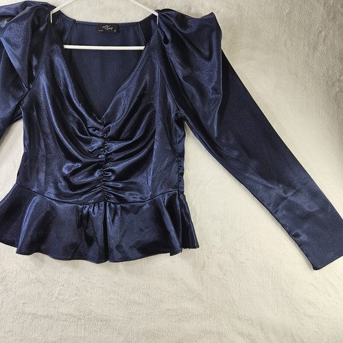 Milk Honey Top Bluse Damen Gr. L Large Blau Langarm 100% Polyester V-Ausschnitt - Bild 3 von 11