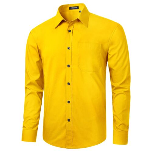 HISDERN Yellow Dress Shirt for Men Long Sleeve Casual Button Down Shirt Solid