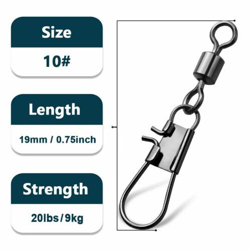 9KM Interlock Snap Rolling Swivel 50Pcs Stainless Steel Fishing Cross Lock Snaps - Picture 9 of 22