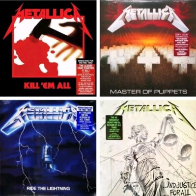 Lot of 4 Metallica Records Kill Em All Ride Lightning Master Puppets Justice All