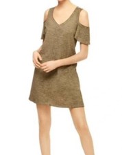 Sanctuary Womens XS Jolene Bare Cold Shoulder Shift Mini Dress Green 100%Cotton