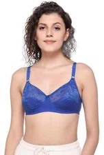 Sona Women's Full Coverage Non-Padded Non Wired Blue Lace T-Shirt Bra