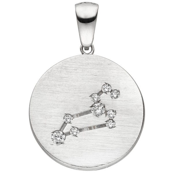 AnhäNger Sternzeichen LöWe Mit 9 Zirkonia 925 Silber Mattiert Rund Halsschmuck-image