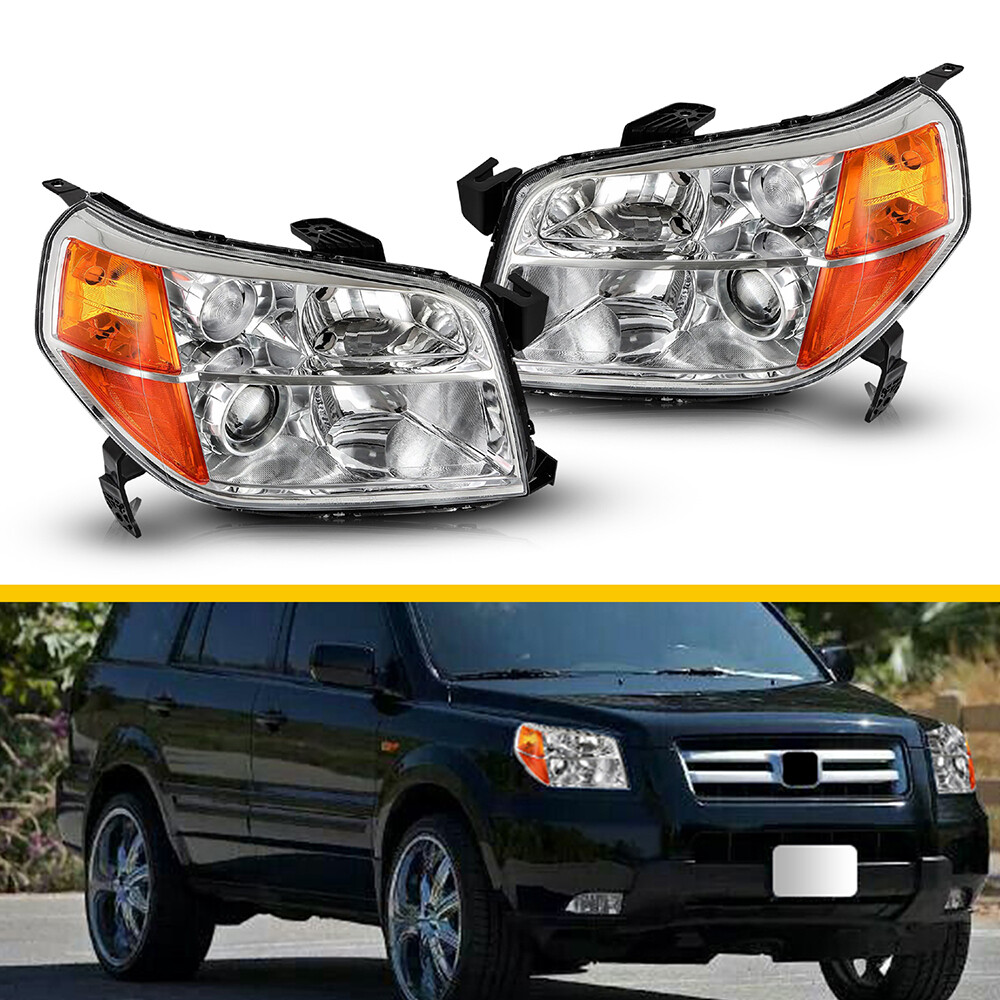 Fits 2006-2008 Honda Pilot Clear Projector Headlights Head Lamps Left+Right Pair