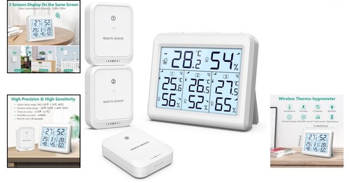 Digitales Thermometer Hygrometer mit 3 Sensoren LCD Hintergrundbeleuchtung - Bild 2 von 11