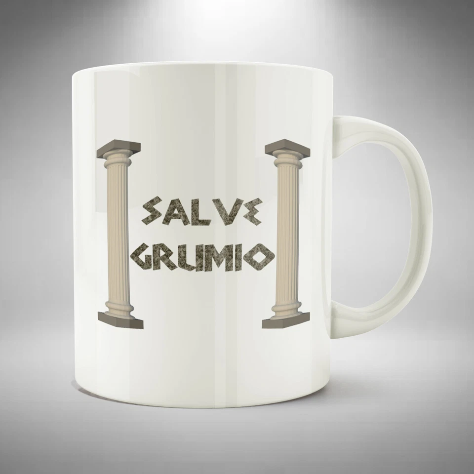 ACB DESIGN Salve Grumio Mug / Cup Funny Roman Plebs TV Series Inspired Marcus Stylax