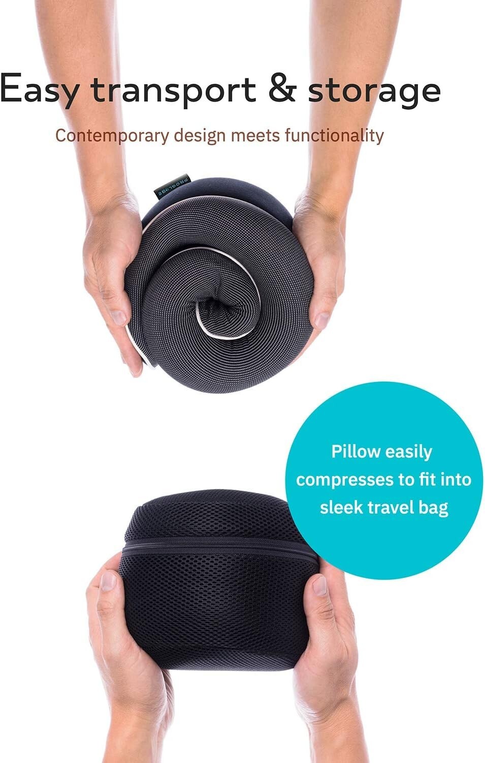 Black Memory Foam Neck Pillow with 3D Eye Mask - Ultimate Travel Comfort Kit