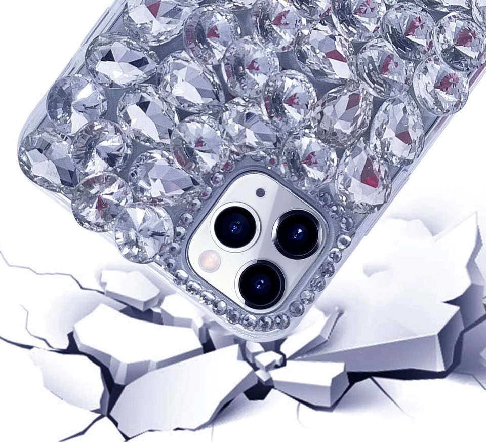 Funda trasera de goma hecha a mano con diamantes brillantes brillantes para teléfono ZTE/Nokia/Moto para mujer Foto 4 de 4