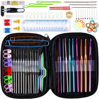 100tlg Aluminum Häkelnadel Set Haken Stricknadel Zubehör Häkelnadeln mit Tasche