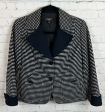 TALBOTS PETITES blue white polka dot collared classic jacket blazer size 4P