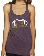 Fan Of Baltimore Football Gold Heart Script Writing TriBlend Racerback Tank Top